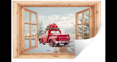 Muurstickers - Sticker Folie - Doorkijk - Auto - Kerst - Cadeaus - Winter - Landschap - 30x20 cm - Plakfolie - Muurstickers Kinderkamer - Zelfklevend Behang - Zelfklevend behangpapier - Stickerfolie