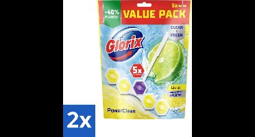 Glorix - Power Clean - Toiletblok - Citrus - Hersluitbare Verpakking - 5 Blokken - Voordeelverpakking - 2 stuks