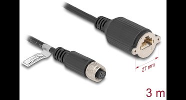 Delock M12 Cable A-coded 8 pin female to RJ45 jack for installation Cat.5e FTP 3 m black