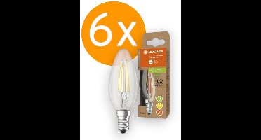 6 stuks | Ledvance LED kaarslamp 2.5W 470lm 2700K Helder Niet-Dimbaar | Energielabel B | E14 | Extra Warm Wit | 2.5 watt | 50.000 Branduren