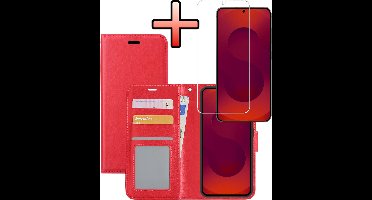 Hoesje - Met Screenprotector - Geschikt voor Samsung Galaxy S25 - Luxe Pasjeshouder - Bookcase Portemonee - Flip Case - Kunstleer Book Case - Flipcase - Book Cover - Walletcase - Portemonneehoes - Rood