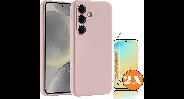 Hoesje geschikt voor Samsung Galaxy S25 Hoesje siliconen Pink Sand zacht TPU backcover - Met gehard glas screenprotector Galaxy S25 / S24 - 2 stuks