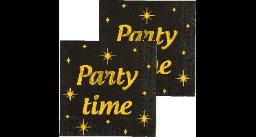 Paperdreams Verjaardag feest servetten - Party Time - 32x stuks - zwart/goud - 33 x 33 cm