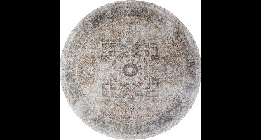 SURYA Vloerkleed - Woonkamer, Slaapkamer - Rond Afwasbaar Vintage Tapijt ALORA - Bruin/Ivoor - Ø 200 cm