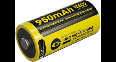 Nitecore NL169R Oplaadbare 16340 Li-Ion batterij 950mAh met USB-C Poort