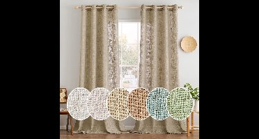 Selbro ® Gordijnen in Linnenlook met Oogjes voor Diverse Ruimtes - Set van 2, Donkerbruin, 215 x 140 cm