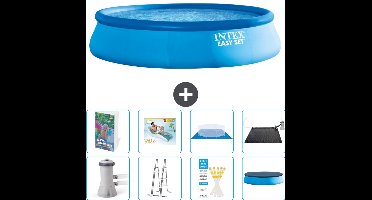 Intex Rond Opblaasbaar Easy Set Zwembad - 457 x 107 cm - Blauw - Inclusief Pomp - Ladder - Grondzeil - Afdekzeil - Loungebed - Solar Mat - 9-delig