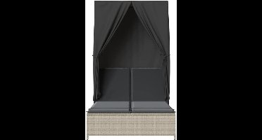 Ligbed Voor Buiten – Tuinbed – Ligstoel – Lounger – Zonnebed – Intrekbaar Zonnedak – Verstelbare Rugleuning – PE-Rotan – Waterdicht – Wasbare Kussens – Lichtgrijs