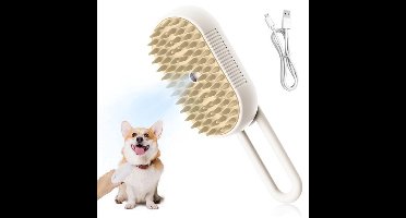 Katten stoomborstel, oplaadbare stoomborstel voor huisdieren, antistatische hondenkam, massage, reiniging, verharen en kammen in één, zelfreinigende borstel met 360 graden draaibare arm, voor katten en honden, Wit