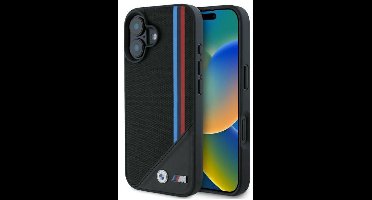 BMW Backcase hoesje geschikt voor iPhone 16 - Effen Zwart - Kunstleer