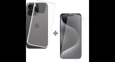Just in Case soft TPU Hoesje + Tempered Glas Screenprotector geschikt voor iPhone 15 Pro Max - Transparant