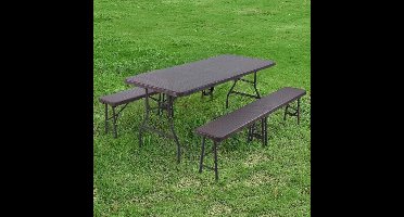 Inklapbare Tafel En Banken – Campingset – Buitenmeubel – Picknicktafel – Feestset – Rattan Look – Hoog Draagvermogen