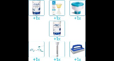 Zwembad Onderhoudspakket - Onderhoud Zwembad - bevat Chloor - Testrips - Chloordrijver - Chloor - Schoonmaakset - Thermometer en Scrubborstel (7-delig)