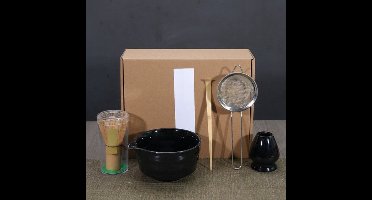 Matcha-klopperset - 5-delige Matcha-set - Inclusief Kom, Klopper, Bamboelepel, Lepelhouder En Zeef - Geschikt Voor Liefhebbers - Zwart