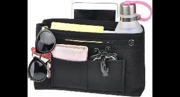 Zwarte vilten handtas organizer – 25x10x15cm – make-up tas / opbergtas met meerdere vakken – stevige vilten binnenvoering voor tassen