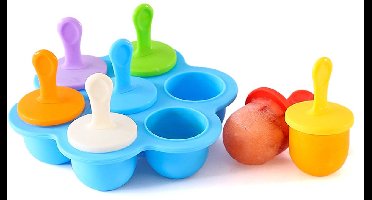 Siliconen ijslollyvormen, ijslollyvormen met 7 vakjes voor zelf maken, antiaanbakvormen voor het maken van ijs, bewaarcontainers voor babyvoeding (blauw).