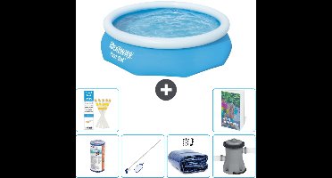 Bestway Rond Opblaasbaar Fast Set Zwembad - 305 x 76 cm - Blauw - Inclusief Filter - Schoonmaakset - Solarzeil - Zwembadfilterpomp - 7-delig
