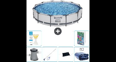 Bestway Rond Steel Pro MAX Zwembad - 366 x 76 cm - Grijs - Inclusief Pomp Schoonmaakset - Solar Mat - Solarzeil - 7-delig