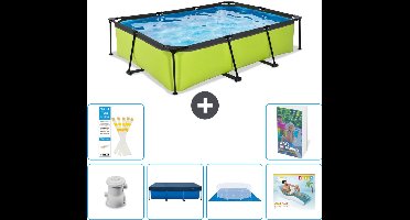 EXIT Rechthoekig Lime Frame Zwembad - 300 x 200 x 65 cm - Inclusief Pomp Afdekzeil - Grondzeil - Loungebed - 7-delig
