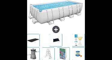 Bestway Rechthoekig Power Steel Zwembad - 488 x 244 x 122 - Grijs Inclusief Pomp - Ladder - Afdekzeil - Solar Mat - Speelgoed - 8-delig