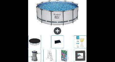 Bestway Rond Steel Pro MAX Zwembad - 396 x 122 cm - Grijs - Inclusief Pomp - Ladder - Afdekzeil - Solar Mat - Vloertegels - 8-delig