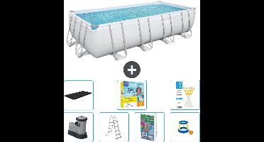 Bestway Rechthoekig Power Steel Zwembad - 549 x 274 x 122 - Grijs - Inclusief Pomp - Ladder - Afdekzeil - Onderhoudspakket - Speelgoed - 8-delig