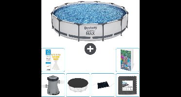 Bestway Rond Steel Pro MAX Zwembad - 366 x 76 cm - Grijs - Inclusief Pomp Afdekzeil - Solar Mat - Vloertegels - 7-delig