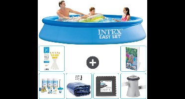 Intex Rond Opblaasbaar Easy Set Zwembad - 305 x 61 cm - Blauw - Inclusief Onderhoudspakket - Solarzeil - Vloertegels - Zwembadfilterpomp - 7-delig