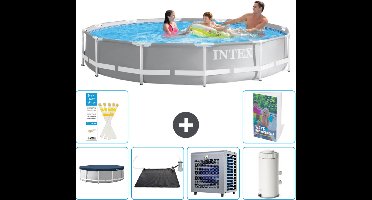 Intex Rond Prism Frame Zwembad - 366 x 76 cm - Grijs - Inclusief Afdekzeil - Solar Mat - Warmtepomp - Zwembadfilterpomp - 7-delig