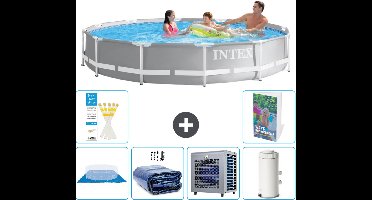 Intex Rond Prism Frame Zwembad - 366 x 76 cm - Grijs - Inclusief Grondzeil - Solarzeil - Warmtepomp - Zwembadfilterpomp - 7-delig