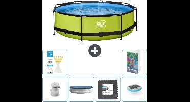EXIT Rond Lime Frame Zwembad - 300 x 76 cm - Inclusief Pomp Afdekzeil - Vloertegels - Verlichting - 7-delig