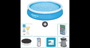 Bestway Rond Opblaasbaar Fast Set Zwembad - 366 x 76 cm - Blauw - Inclusief Afdekzeil - Filter - Vloertegels - Zwembadfilterpomp - 7-delig