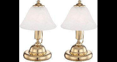 Tafellamp Nachtlamp Tafellamp Touch Bureaulamp Antiek, metaal glas messing wit, 1x E14 fitting, DxH 17x27 cm, set van 2