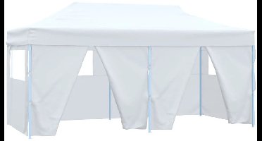 Opvouwbare Tent – Tuinpaviljoen – Partytent – Ontvangsttent – Markttent – Campingtent – 3x6 Meter – Waterafstotend 600D Oxford – Gepoedercoat Stalen Frame - Wit