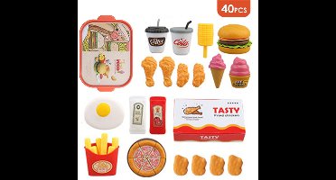 Keukenspeelgoed - Speelgoedvoedsel Voor Kinderen - 40 Stuks - Fastfoodset Met Pizza, Hamburger - Educatief Verjaardagscadeau Voor Jongens En Meisjes