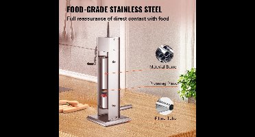 Worstenvuller - Worstenmaker - Handmatige Verticale Worstmaker - Inclusief 5 Vulbuizen - Worstmachine - Professionele 7L RVS Worstenvuller