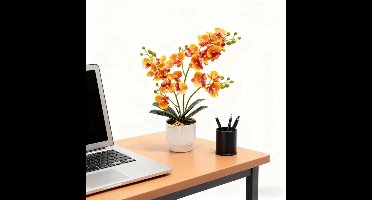 Kunstmatige Phalaenopsis-potten - Kunstmatige orchideeën - Kunstplanten - Geschikt als decoratie voor op tafels in huis, op kantoor, in de slaapkamer en in de woonkamer, en als potplantdecoratie - Geel