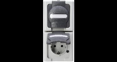 Kopp 131456008 BlueElectric Compleet Wandcontactdoos met randaarde en klapdeksel spatwaterdicht Grijs 1 stuks 1 stuk(s)