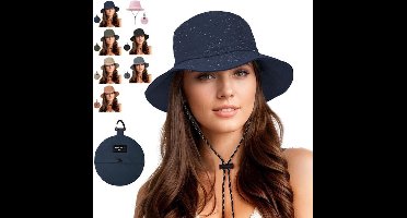 Regenhoed, waterdichte vissershoed voor dames, vissershoed voor dames en heren, emmerhoed, opvouwbare, draagbare zomerhoed voor buiten, met touw, marineblauw