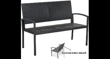 Tuinbank - Wicker Tuinbankje - Loungebank - Balkonset - Weerbestendige PU Rotan Bank met Stalen Frame, Lichtgewicht en Geschikt voor Jaarlijks Buitengebruik - Dubbelzijdige - Zwart