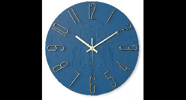 30 cm Stille Wandklok – Decoratieve Kwartswandklok, Geschikt Voor Thuis, Hotels, Kantoren, Scholen En Andere Locaties(Blauw Met Gouden Letters)