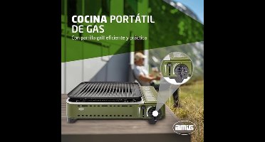 Draagbare Grill-Barbecue – Camping BBQ – Gasbarbecue – Outdoor Grill – Campinggrill – Gietaluminium Grillrooster – Roestvrijstalen Vetopvangbak – 1,8 kW Vermogen – Geschikt voor B-250 Gascartridges