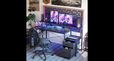 Hoekbureau – L-Vormig Bureau – Game Bureau – Computertafel – Gaming Tafel – LED-Verlichting – USB Stopcontact – 150 cm – Grote Monitorstandaard