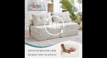 Inklapbare Slaapbank – Slaapbankje – Slaapbank Opklapbaar – Slaapbank Met Kussen – Vouwmatras Met Rugleuning – Beige Chenille Stof – Hoge Dichtheid Schuim
