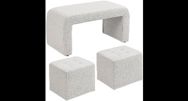 Poef Set – Ottoman – Voetenbankje – Zitelement – Bijzetpoef – Crème – 3-Delig – Button Tufted Design – 89x42,5x45 cm