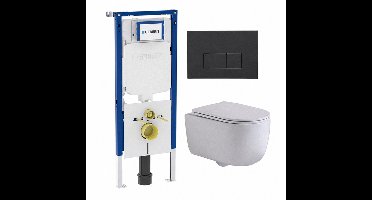 QeramiQ Dely Swirl Toiletset - 36.3x51.7cm - Geberit UP720 Duofix Sigma inbouwreservoir - slimzitting - bedieningsplaat antraciet mat - rechthoekige knoppen - wit glans