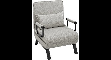 Slaapbank - Slaapfauteuil - Slaapstoel - Inklapbare Slaapbank - Opvouwbare Stoel - 3-in-1 - met Fauteuil - Linnen Bekleding - Kussen - Verstelbare Rugleuning - Lichtgrijs
