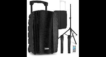 Vonyx VSP200 Portable speaker - Met 2 microfoons, beschermhoes en statief - Bluetooth - 200W