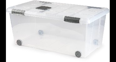 Plasticforte Opslagbox - 1x stuks - met deksel - 61L - 73 x 41 x 32 cm - transparant - opbergbak - met wielen