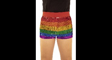 Brazilie & Samba Kostuum | Hotpants Glitter Regenboog Hanne Vrouw | Large | Carnaval kostuum | Verkleedkleding